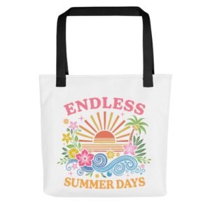 Endless Summer tote bag with palm tree and retro sunset print