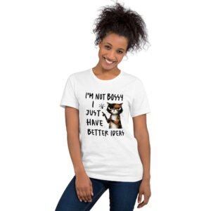 Woman wearing confident cat t-shirt with a bold quote