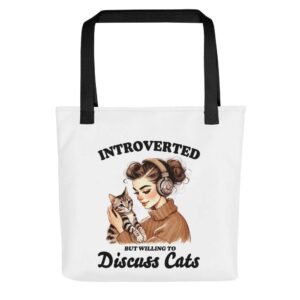 Funny Introverted Cat Tote Bag with girl and cat print