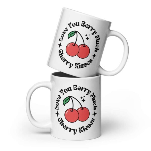 Ceramic mug with cherries and “Love You Berry Much – Cherry Kisses” quote on both sides