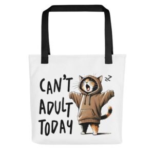 Tote bag with lazy cat and cat mood quote
