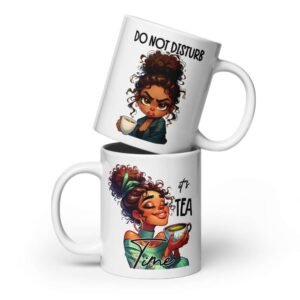 Teatime girl mug with cute pink illustrations and cozy lettering