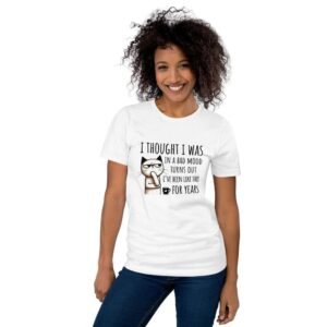 Woman wearing thinking cat t-shirt funny sarcastic design with quote