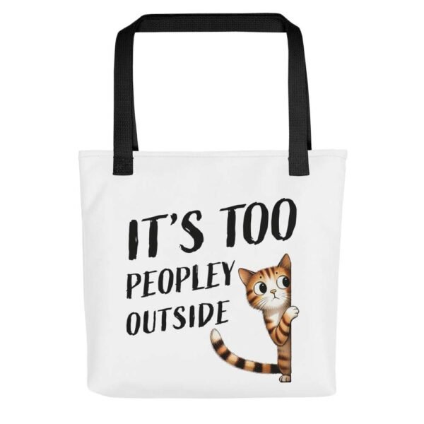 Too Peopley Outside tote bag with a grumpy cat design