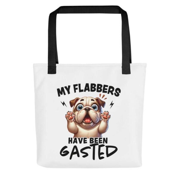 Flabbergasted tote bag with sleepy dog and funny quote