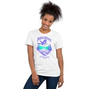 Woman wearing Arkansas t-shirt